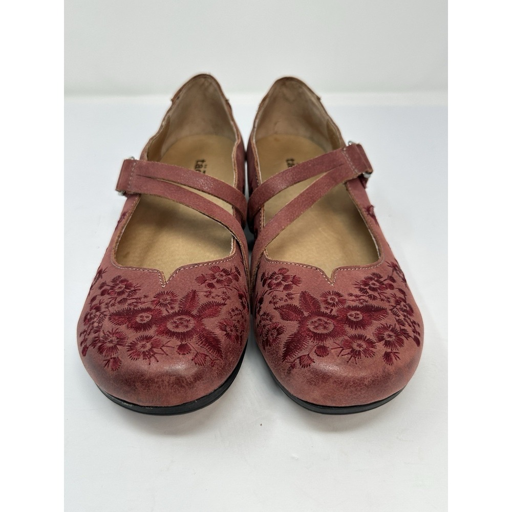 Taos Wish Embroidered Leather Mary Jane Flats Women's 8.5 EU 40 Burgundy Red - Picture 7 of 11